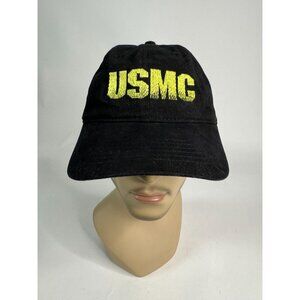 USMC Black Cap Adjustable Strap One Size Fits All 100% Cotton